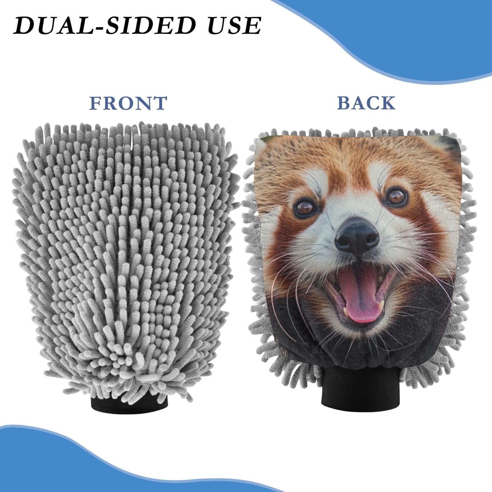 Hezely Red Panda Car Wash Mitt, 2PK Scratch Free Lint-Free for Car Washing and Detailing