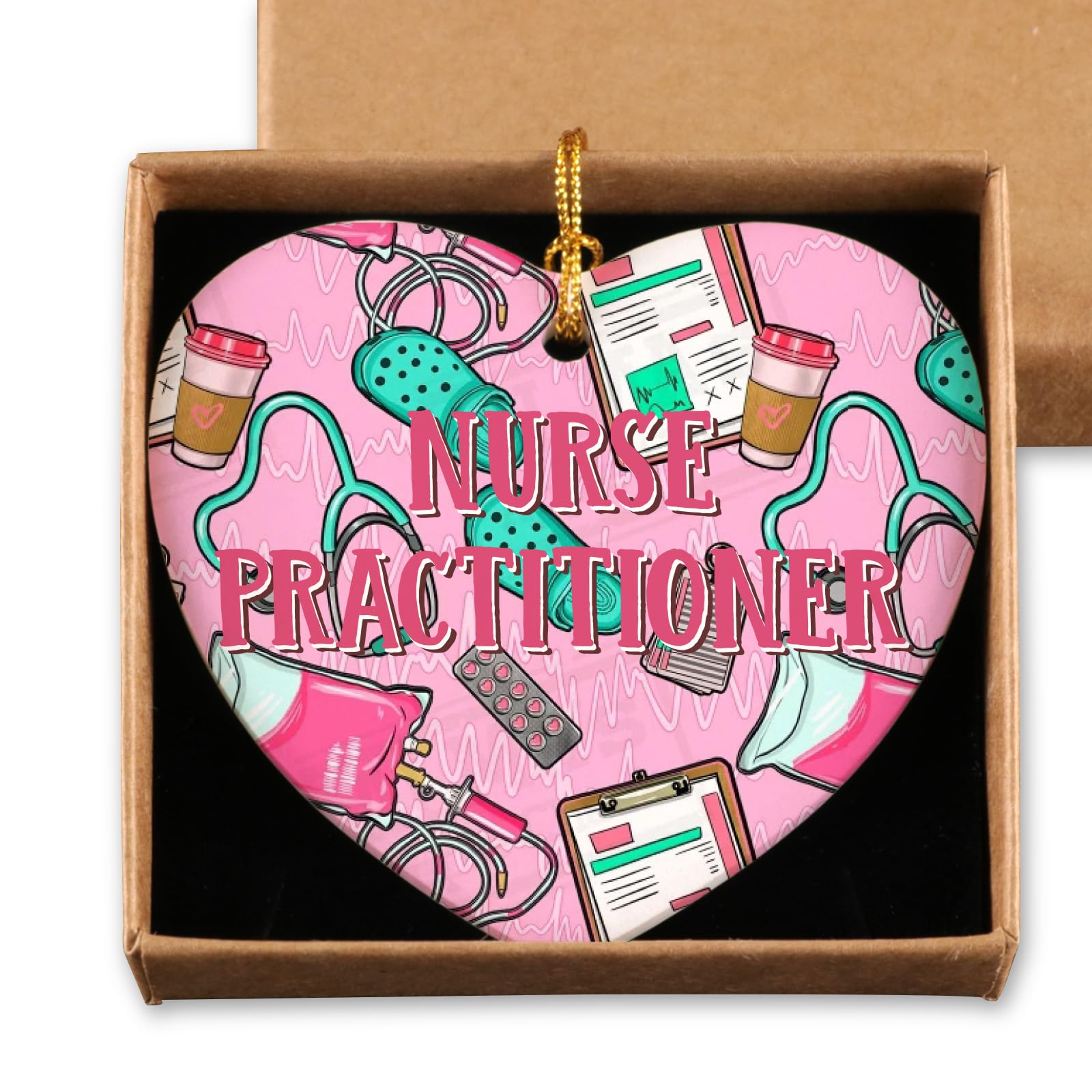 Nurse Practitioner Gifts for Women Ceramic Heart Ornament Medical NP Graduation Birthday Gifts for Nurse Practitioners Christmas Tree Decoration