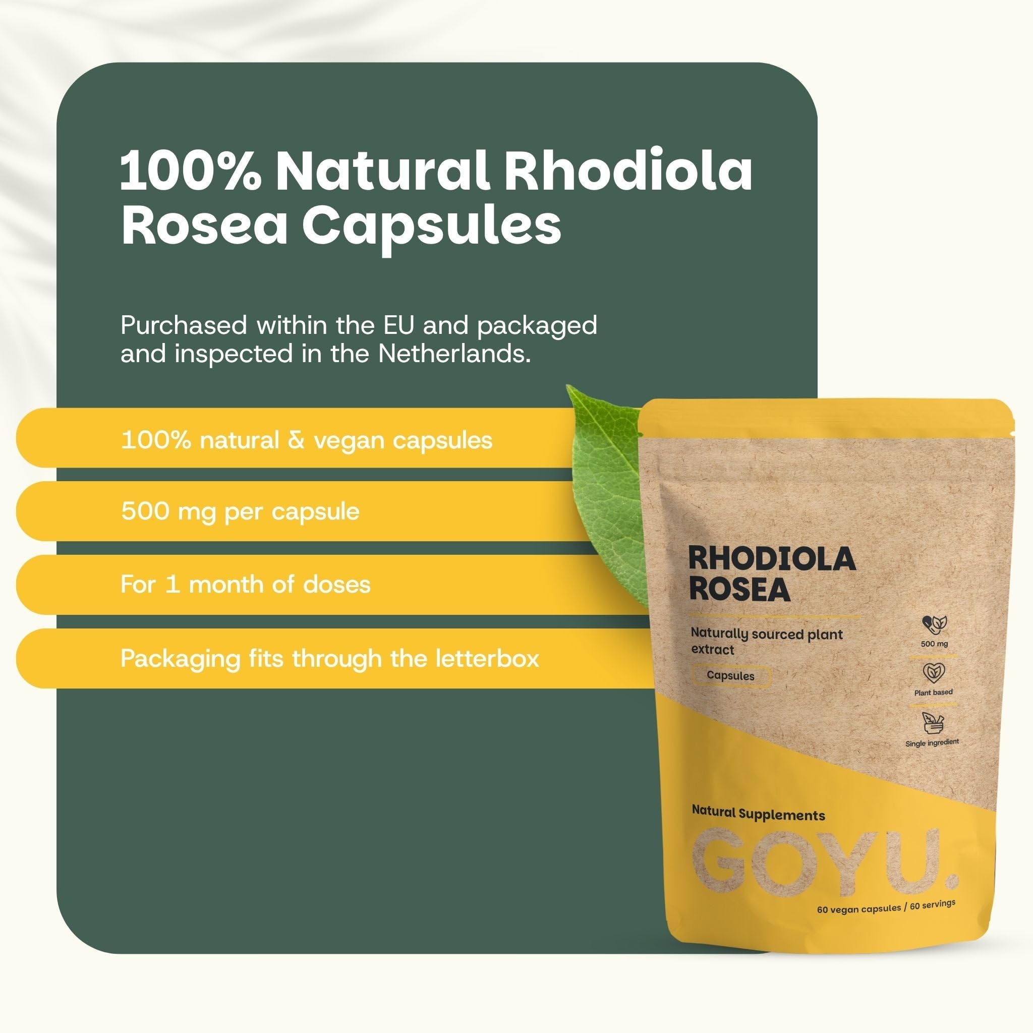 GOYU Rhodiola Rosea Kapseln 500 mg Kombideal 4x 60 Capsules - Rosavine – Fokus – Rosenwurz – Nootropikum Nootropika – Vegan – Ohne Zusätze – Laborgeprüft – 60 Tage Vorrat pro Beutel – Cupplement