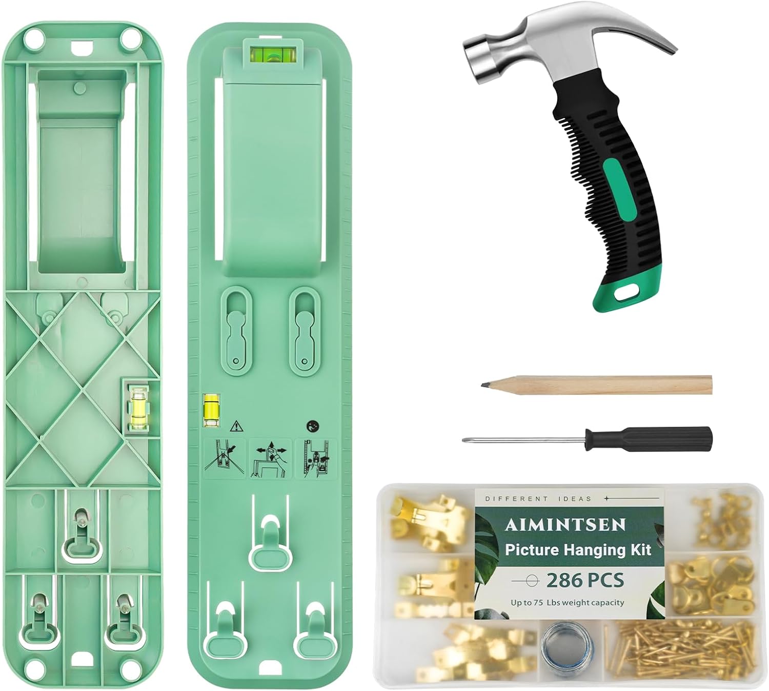 Picture Hanging Kit,Picture Hangers,Wall Hanging kit,Picture Frame Hanger Tool 290 Pieces Heavy Duty Photo Hanger Accessories with Picture Hanging Wire, Hooks, Nails ,Hammer and Wall Hanger Level
