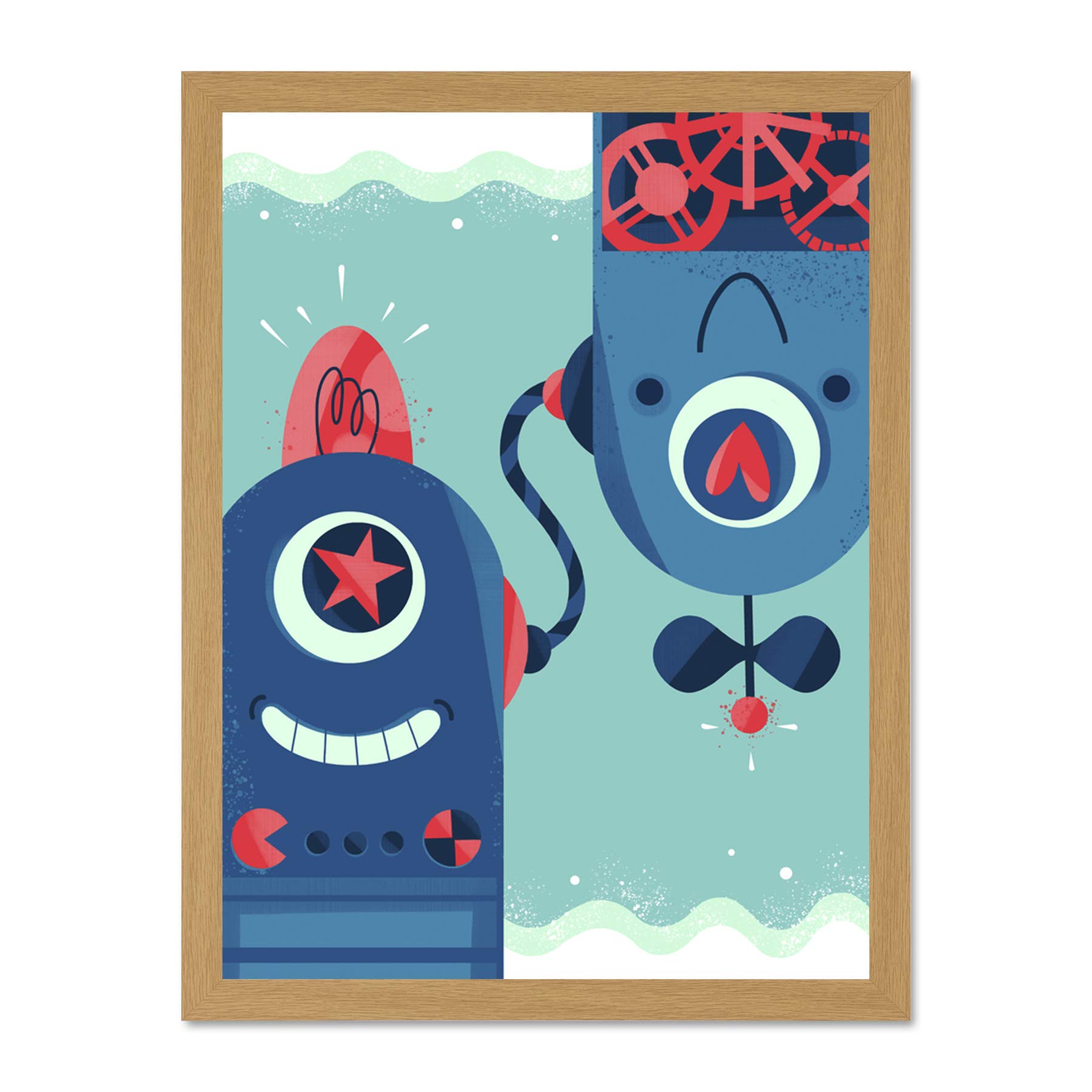 Wee Blue Coo Robot Friends Large Framed Art Print Wall Poster 18x24 inch