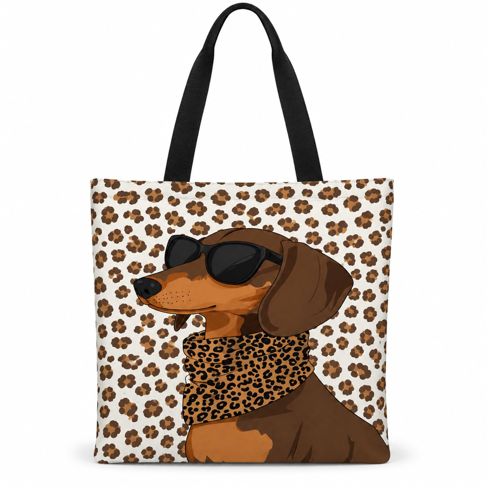 Sonixus Dachshund Tote Bag with Leopard Print, Canvas Bag for Animal Lovers