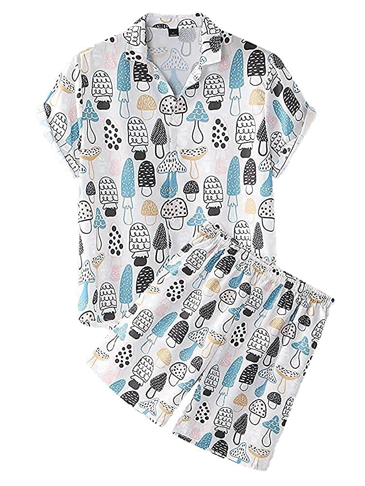 s.a fashion Men's Casual Pajama Sets and nightsuits (X-Large, MASHROOM Shorts)-picture-45