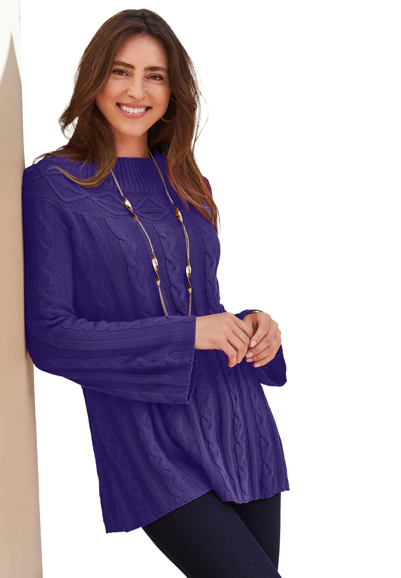 Jessica London Womens Plus Size Cable Sweater Tunic