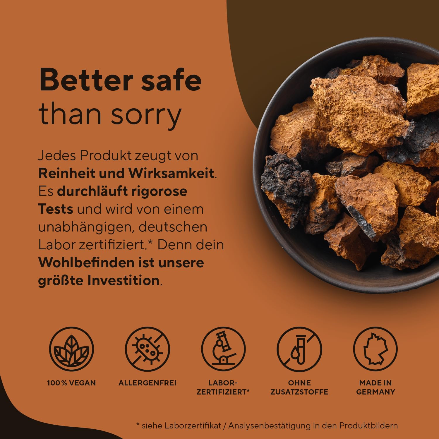 BIO Chaga Pilz Extrakt - 180 Kapseln - 12.000mg Extrakt (10:1) - 40% Polysaccharide - 30% Beta Glucane - Schiefer Schillerporling Pulver - Vegan, Deutsche Produktion - TRUE NATURE®