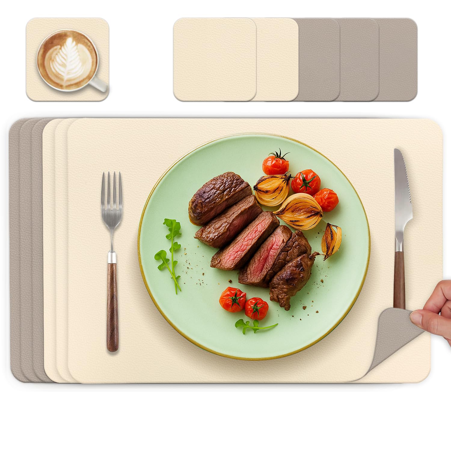Tischsets Abwaschbar und Untersetzer, Platzset Leder Platzdeckchen Abwaschbar Doppelseitigen Tischsets Umkehrbares Tischset rutschfest Lederoptik