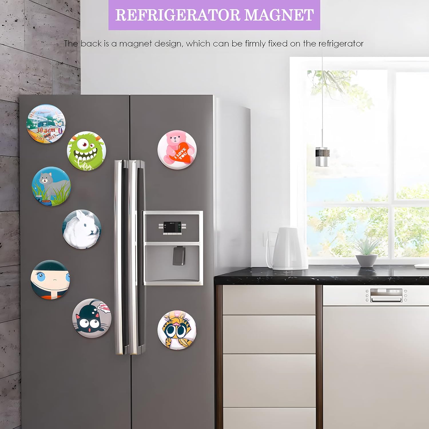 Magnet Button Making Supplies for Button Maker Machine, 50 Sets 58mm Magnet Bottle Opener Button Refill Includes Metal Shell, Graphic, Plastic Film, Metal Backing Parts