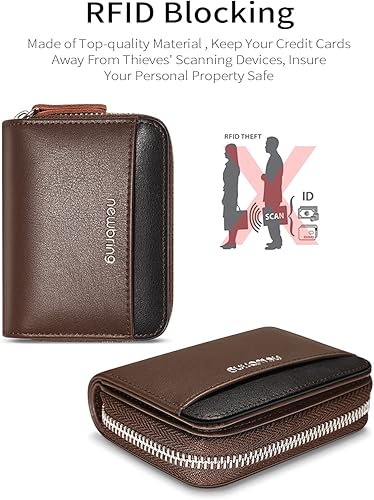 Miniatura 4 de Tarjetero RFID con cremallera, tarjetero, Marrón (18 ranuras para tarjetas y 2 ventanas de identificación)