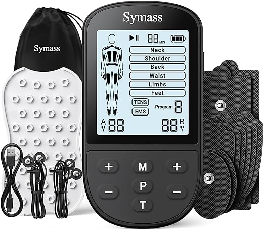 TENS Unit Muscle Stimulator, EMS Massager Machine, Dual Channel Electronic Pulse Physical Therapy Machine for Back Pain Relief, Shoulder Recovery, Muscle Relaxation, 24 Modes,10 TENS Unit Pads,Black