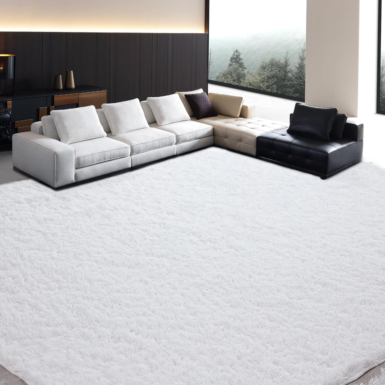 HOMBYS Fluffy Area Rug 12x15 ft for Living Room Large Soft Shaggy Faux Fur Carpet for Bedroom Non-Skid