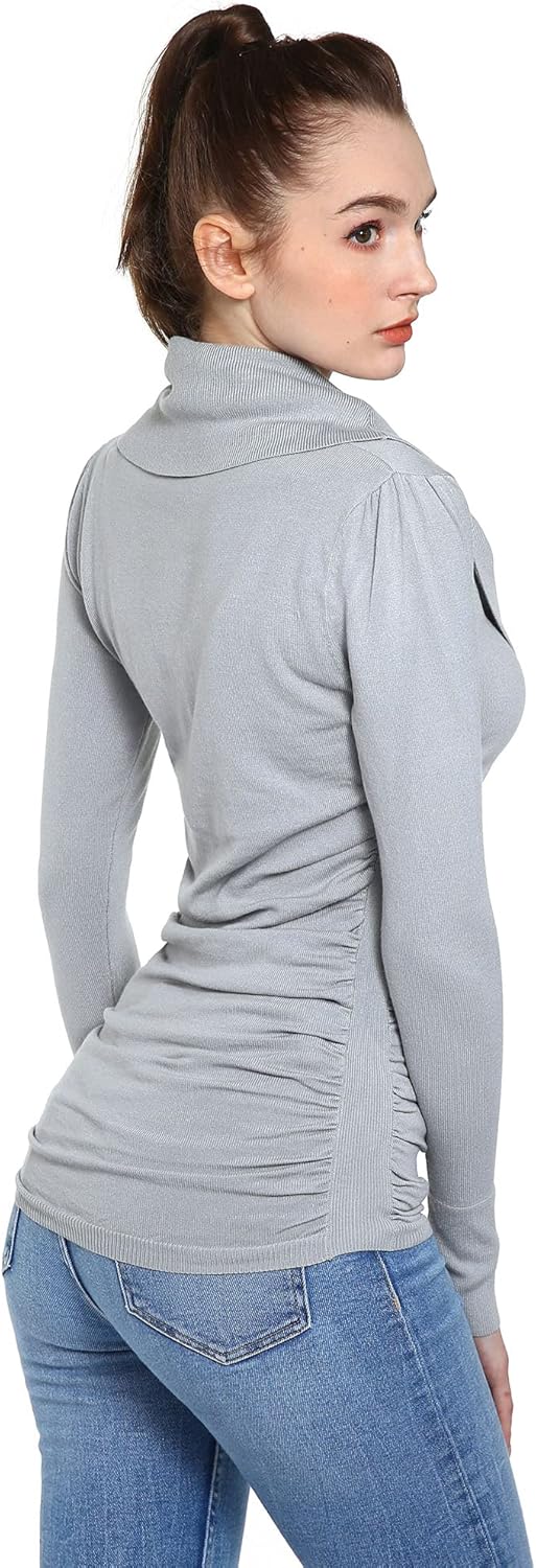 AmélieBoutik Women Casual Slim Fit Cowl Neck Long Sleeve Ruched Sides Pullover Tunic Sweater - Image 5