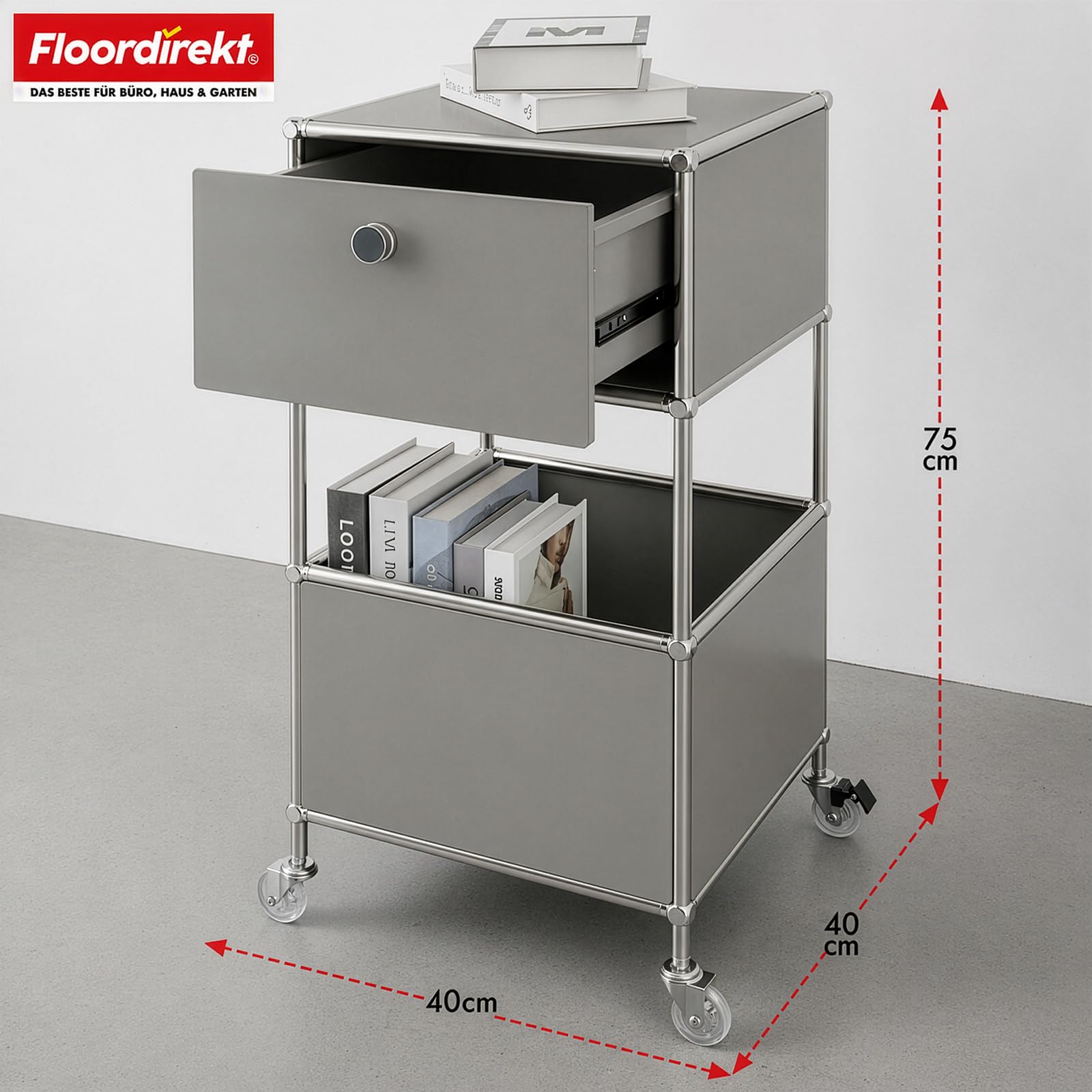 Floordirekt Concept Epure MK-145 - Estantería de metal para salón, oficina, pasillo, color gris, cromo, 69 x 40 cm