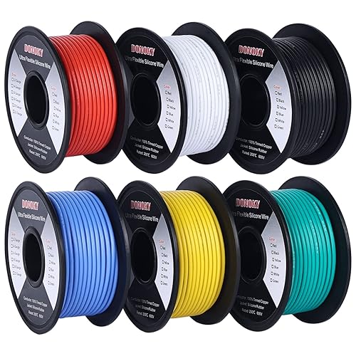 Cable eléctrico trenzado de 22 AWG de 360 pies, cable de silicona flexible de calibre 22, 6 colores (rojo + negro + amarillo + azul + blanco + verde