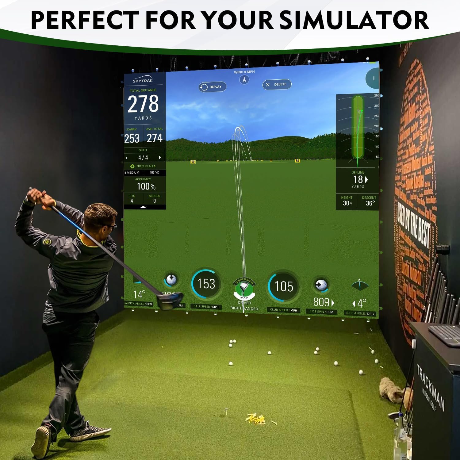 Golf Impact Screen with Upgraded Grommet Slings, 3D Air Mash Golf Simulator Impact Screen for Training, Golf Simulators Hitting Mat for Home, Indoor, Outdoor