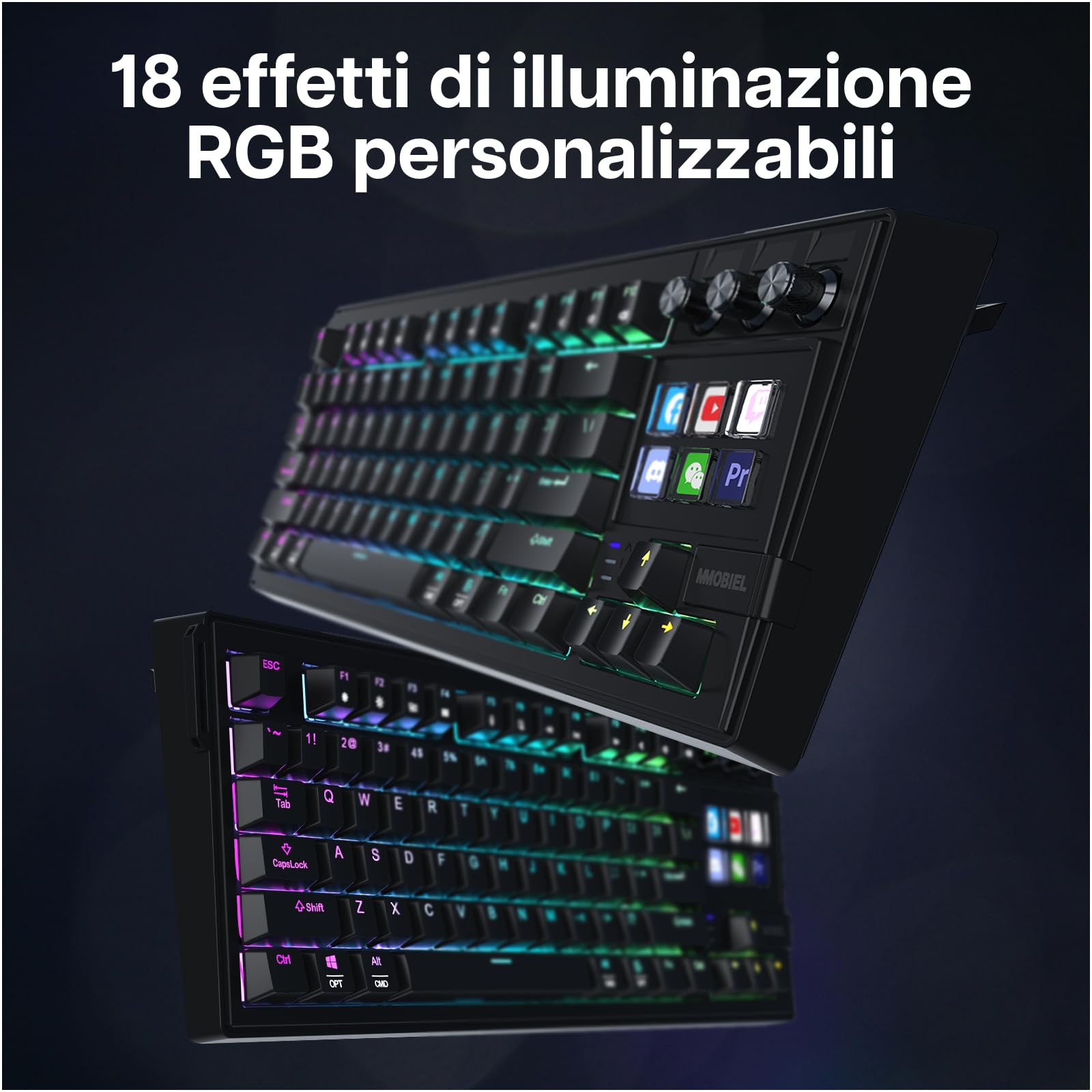 MMOBIEL Tastiera Meccanica per Stream Deck Tastiera QWERTY Hot-Swappable con Retroilluminazione RGB, 6 Tasti Macro LCD Programmabili e 3 Manopole per OBS, Streaming, Editing – per Windows/macOS