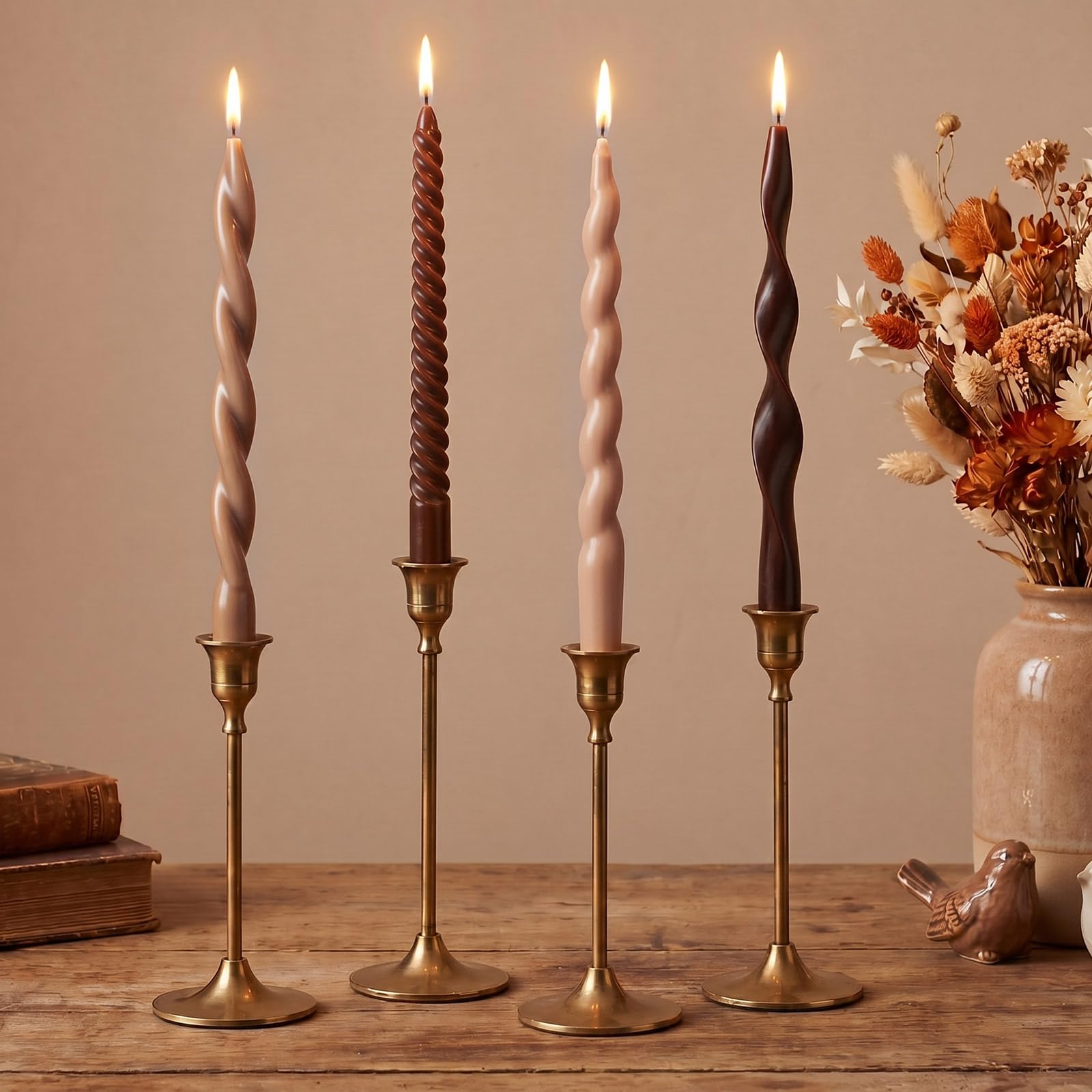 Photo 1 of Nuanchu 4 Pcs Twisted Taper Candles, 9.84 Inch, Pure, Neutral