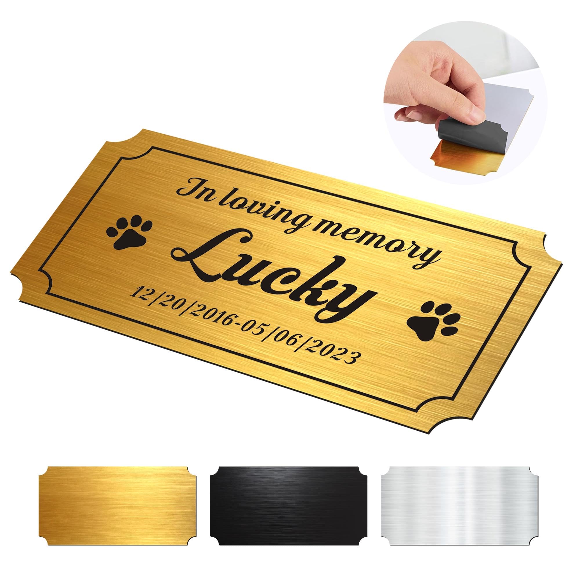 Personalized Memorial Name Plate With Adhesive Backing - Custom Engraved Plaque for Doors, Urns, Memorial Gifts and Labels (Gold-2, 2x4 in)