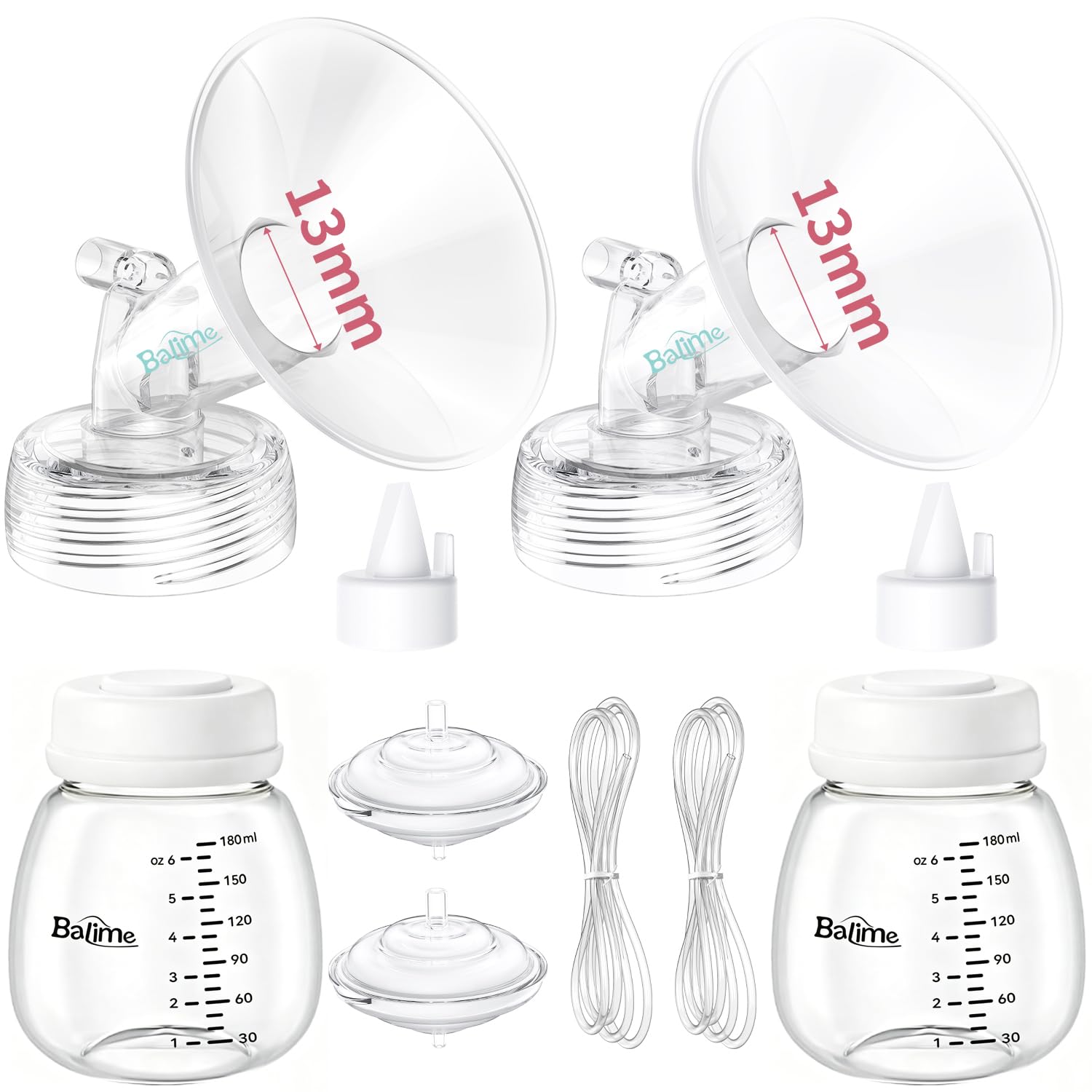 Breast Pump Parts Compatible with Spectra S1/S2/9 Plus, Not Original Accessories, Full Set Replacements Include 13mm Flanges, Valves, Backflow Protectors (Duckbills Included), Tubings and Bottles