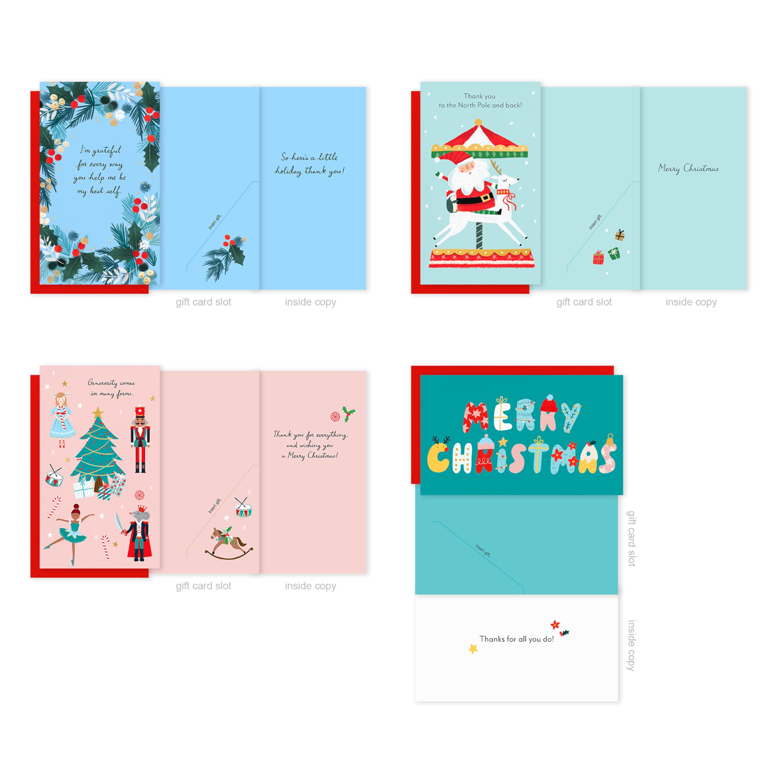 American Greetings Assortiment de 16 cartes de Noël avec enveloppes et autocollants pour enseignants, baby-sitters, soignants