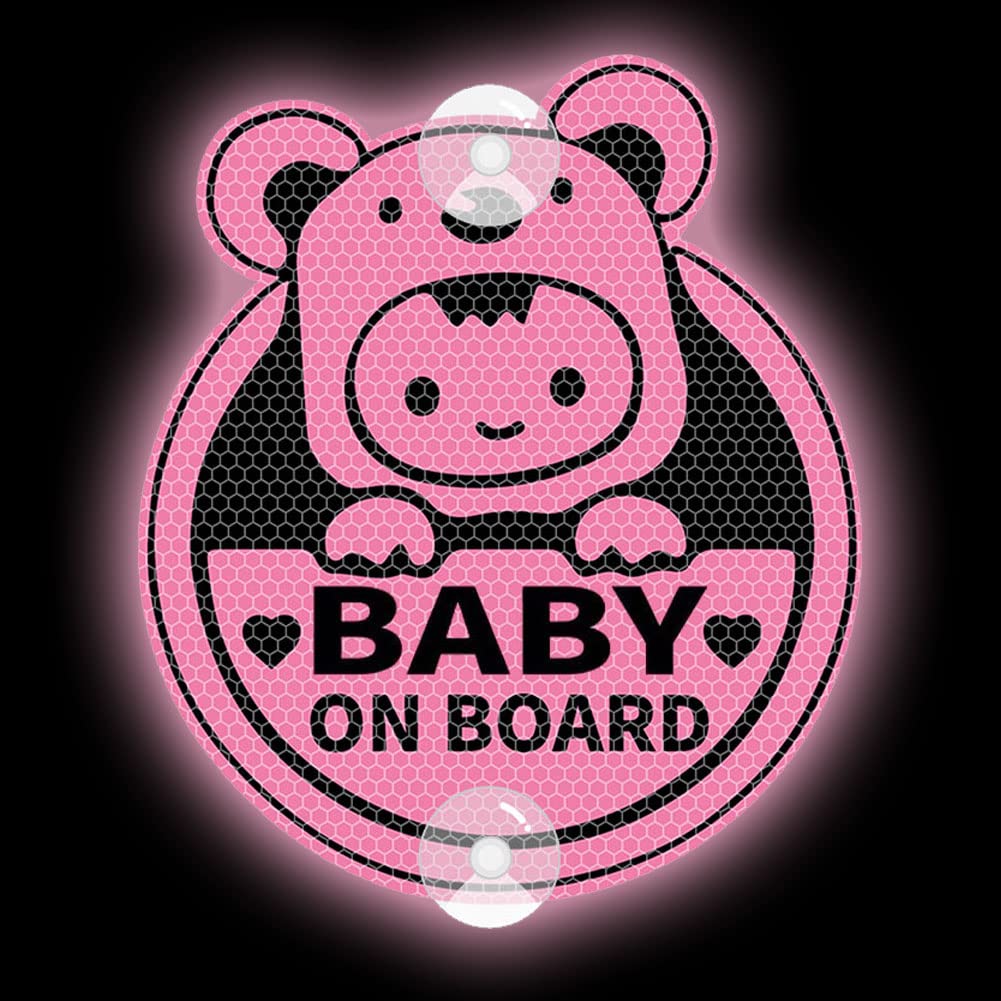 Cute Koala Baby On Board Sticker for Cars, Highly Reflective Double-Sided Kids On Board Suction Cup Warning Caution Sign Decals for Car Window (Reflective Suction Cup, Pink)