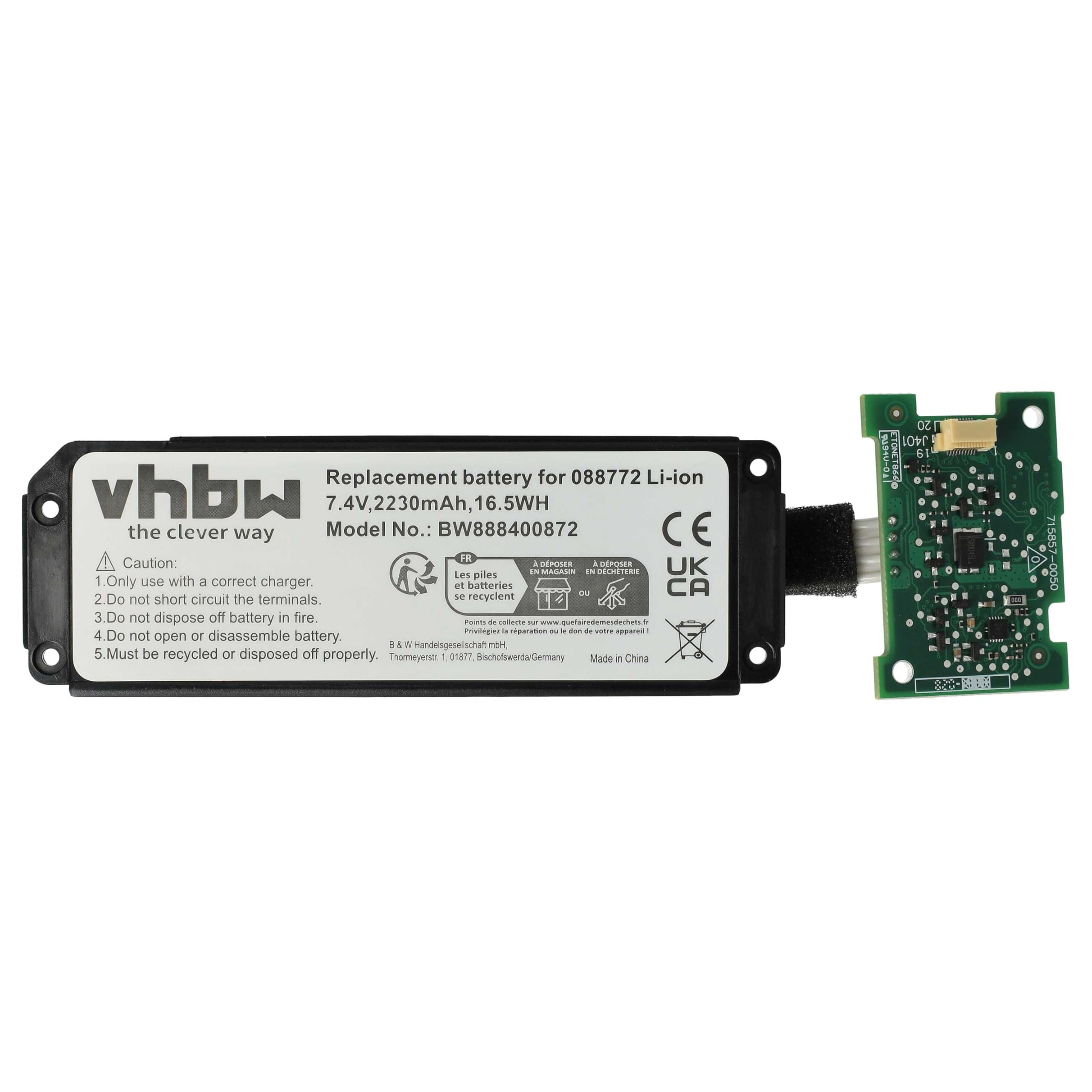 vhbw batteria compatibile con Bose Soundlink Mini 2 casse, altoparlanti, speaker - incl. circuito stampato (2.230mAh, 7,4V, Li-Ion)
