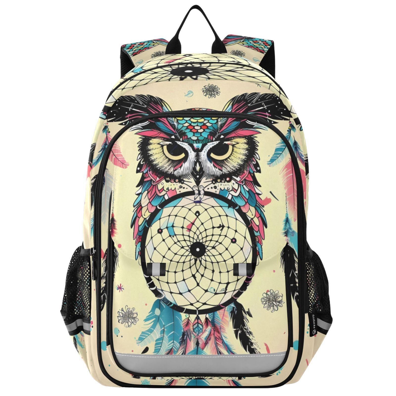 Mnsruu Sac à dos pour ordinateur portable 15,6" Motif chouette attrape-rêves, cartable pour adolescentes, sac à dos de voyage léger pour le travail universitaire, 45 x 33 x 17 cm