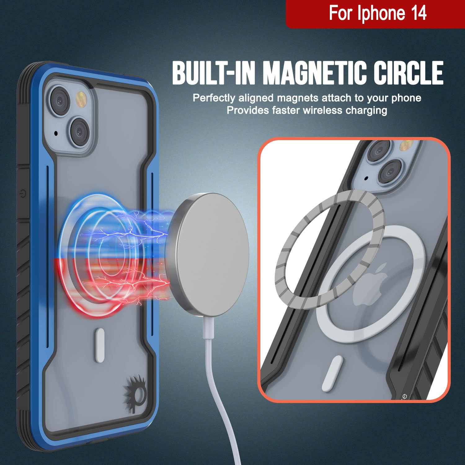Punkcase Designed for iPhone 14 [Armor Stealth MAG Series] Protective Military Grade Cover W/Aluminum Frame [Clear Back] Ultimate Drop Protection for iPhone 14 (6.1") (2022)[Blue]