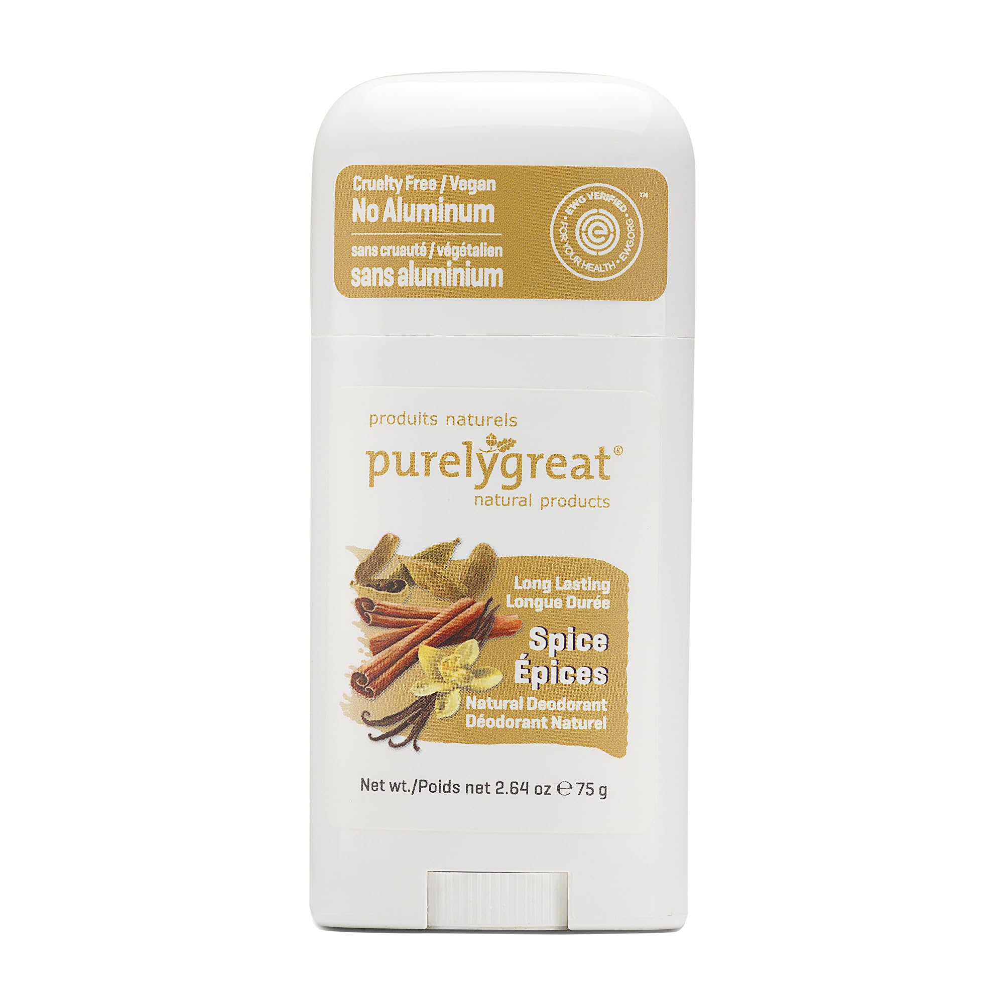 Spice-Scented Natural Deodorant Stick, Travel-Friendly Hygiene Essentials for Women, Natural Deodorant for Men Without Aluminum & Parabens, 2.64 oz / 75 gEWG Verified