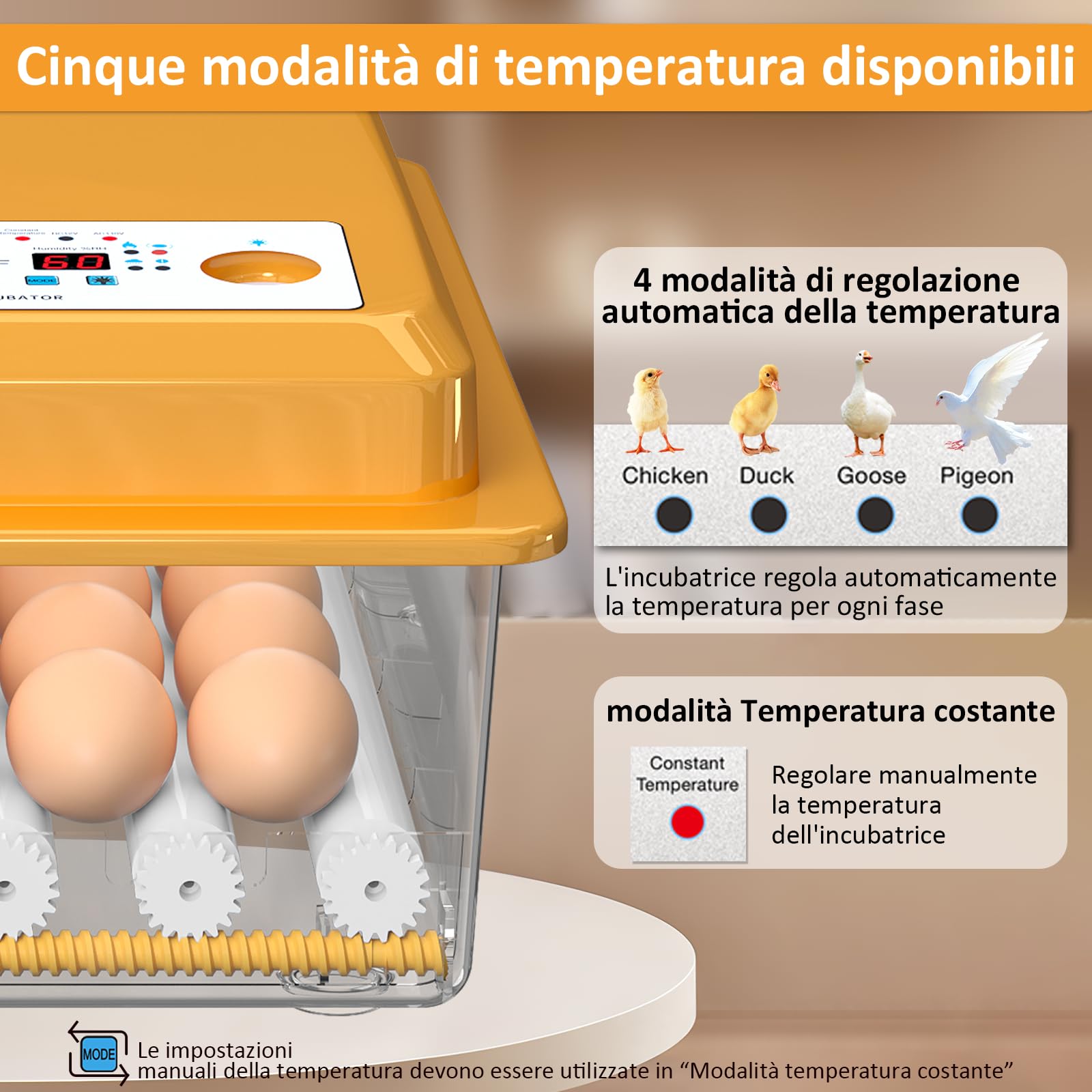 Chalixion Incubatrice per Uova Automatica, Incubatrice per 36 Uova Gallina con Controllo Temperatura, 5 Modalità di Incubazione Automatica, Display Umidità, Riempimento Automatico dell'acqua e Girando