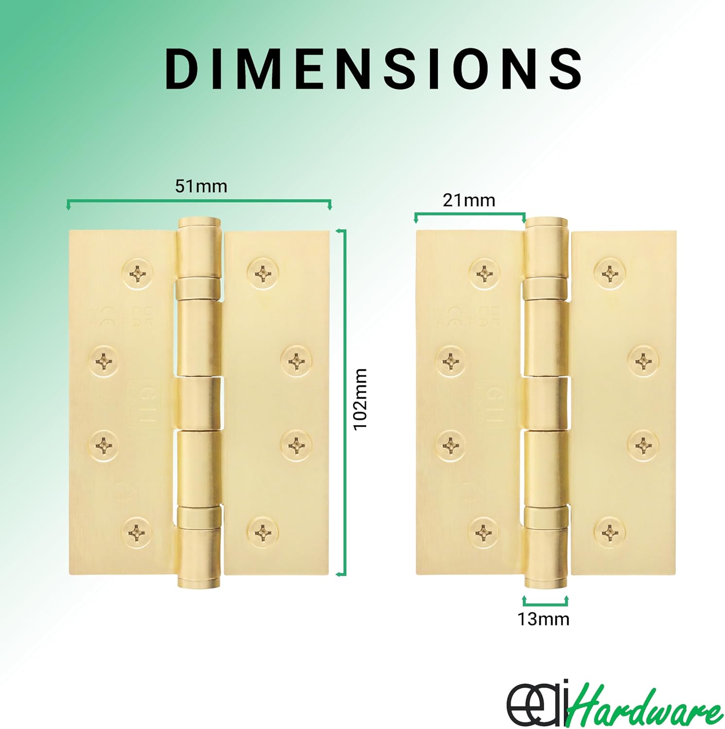Brass Door Hinges | 4 Inch / 102mm Satin Brass Internal Fire Door Hinges | 1.5 Pairs
