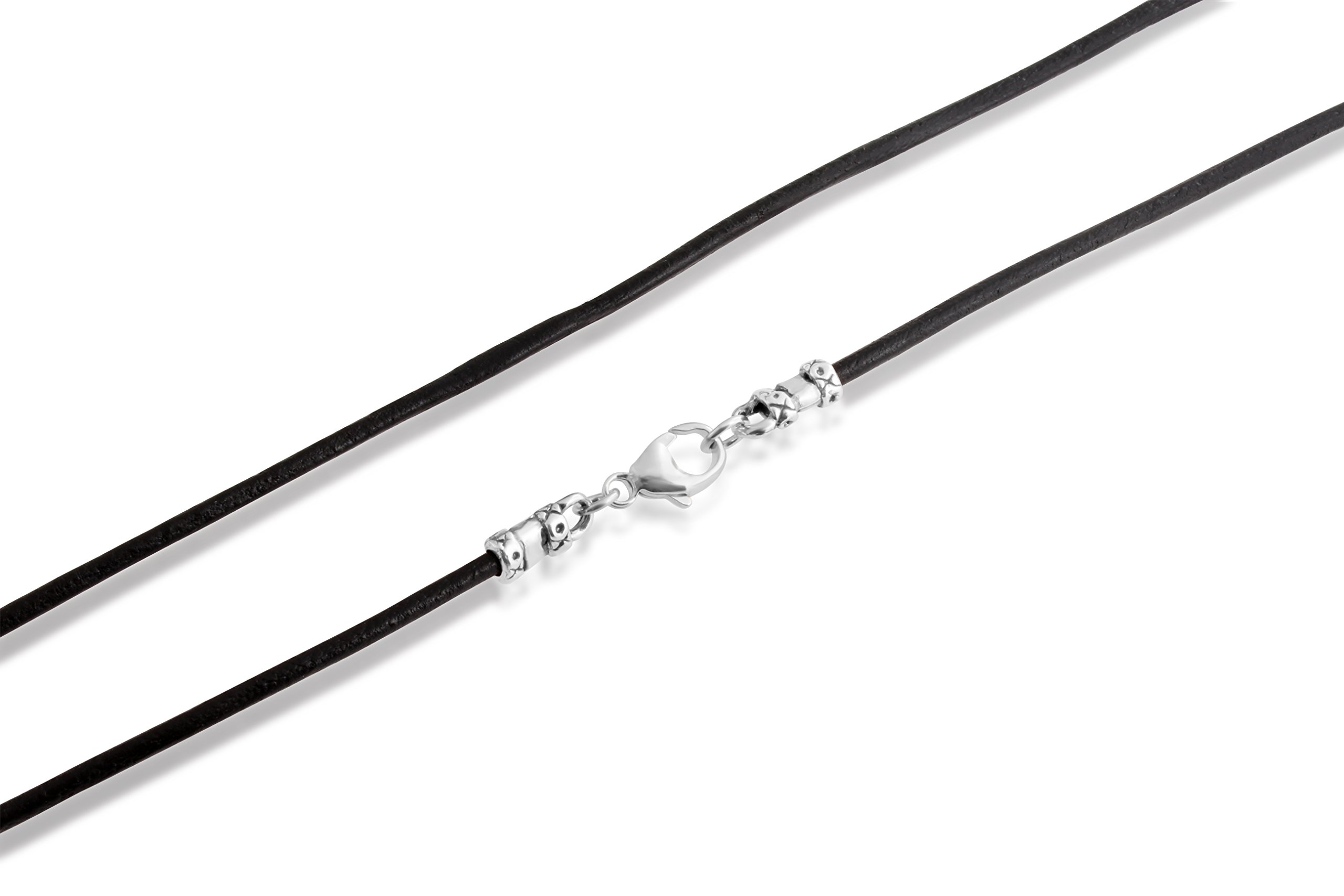 Genuine Black Leather 2mm Cord with Sterling Silver Lobster Clasps Necklace or Wrap Bracelet