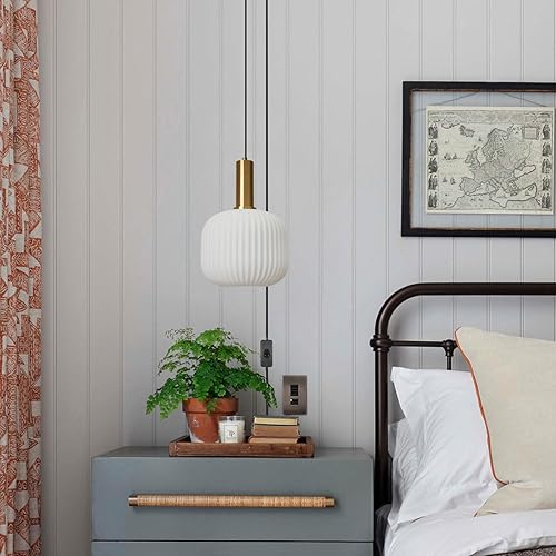 Miniatura 7 de Lámpara colgante de cristal con enchufe de oro blanco, lámpara colgante moderna de mediados de siglo con cable enchufable, lámparas colgantes