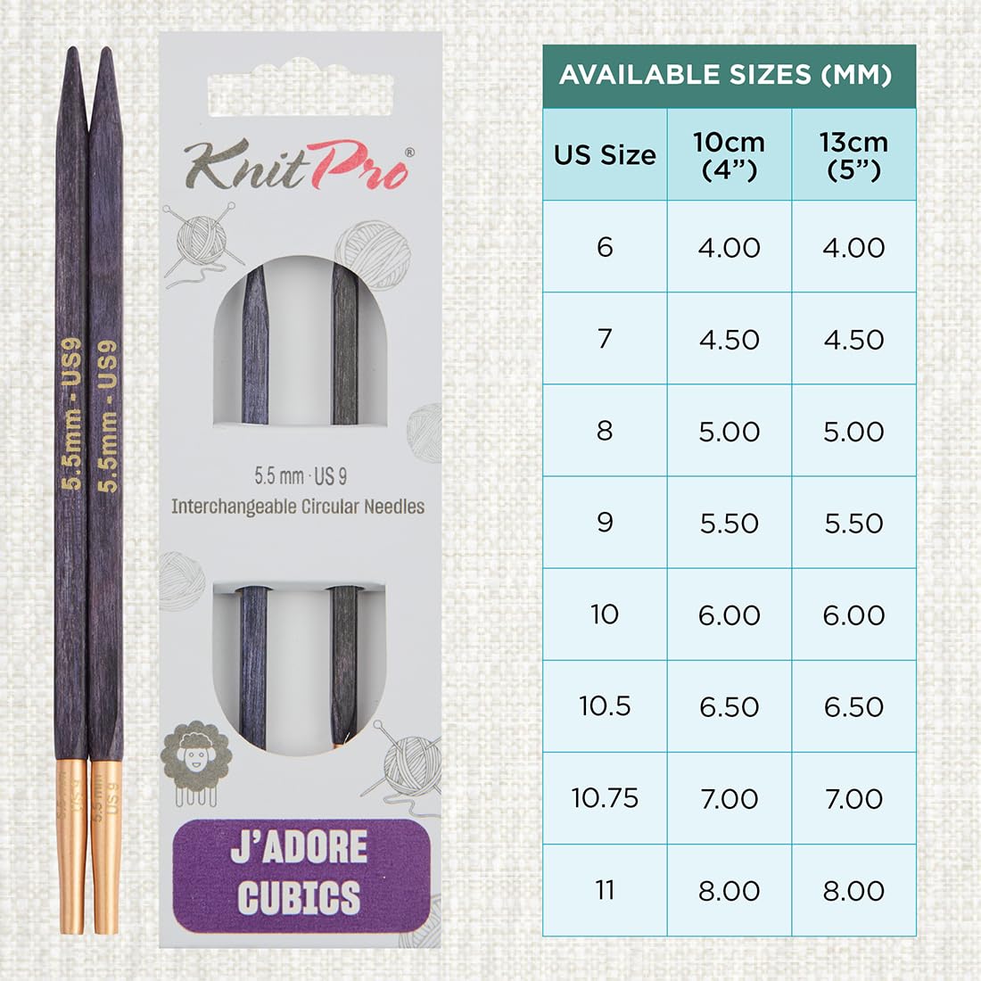 KnitPro J’Adore Cubics Interchangeable Circular Needles 5" (13cm), Lavender, 5.50mm - Image 4