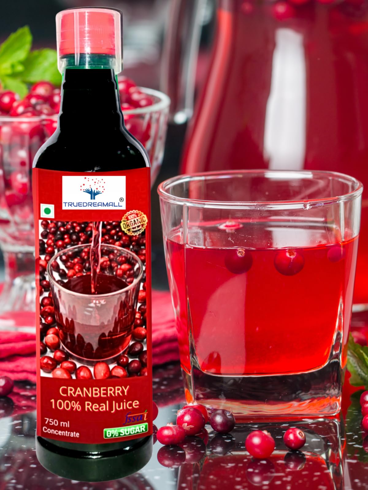 Cranberry Juice- Helpful in UTIs, PCOS, Unsweetened, Pure & Organic, Real & Fresh Cranberry Juice (Concentrate Juice)750ml