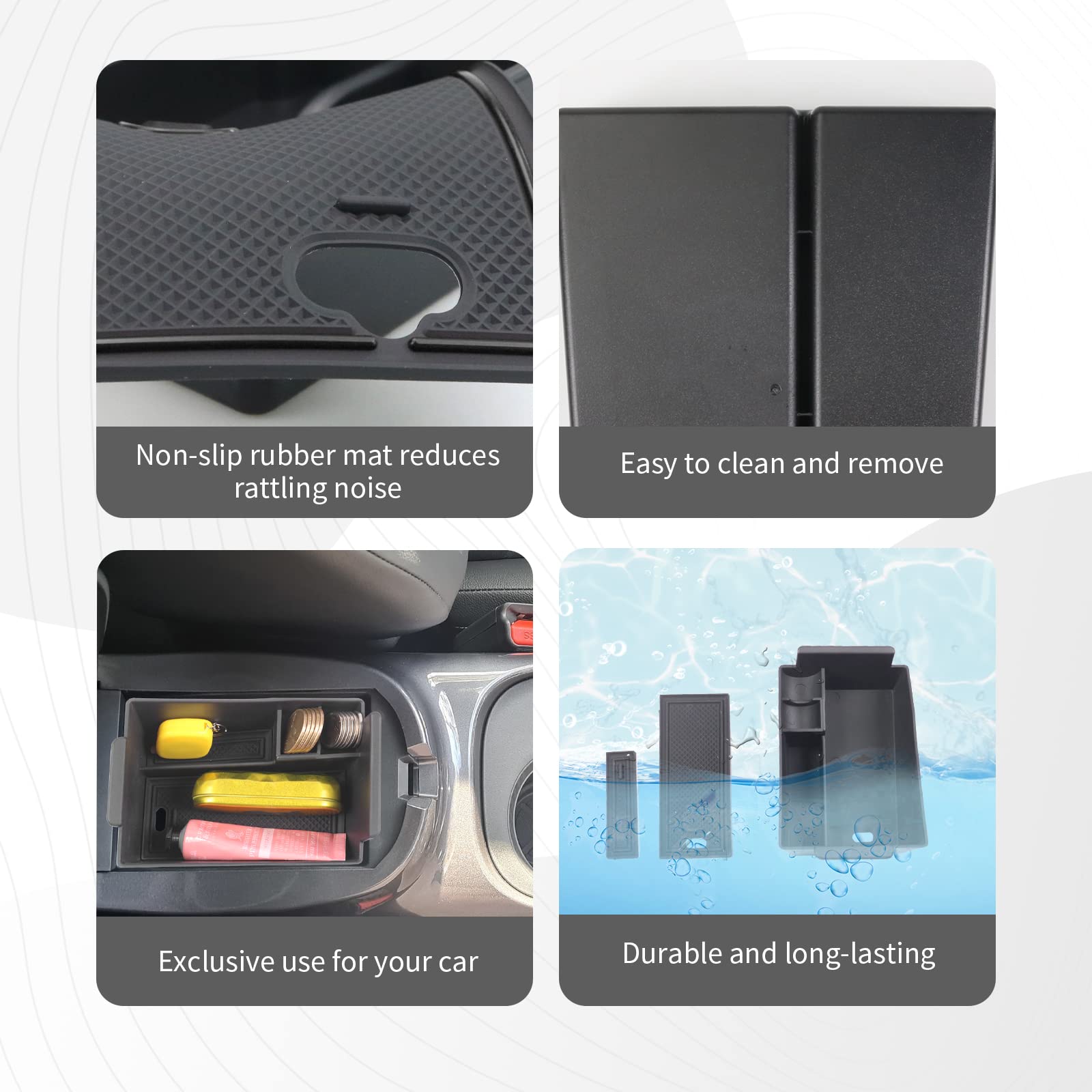 CDEFG Compatible con Nissan Juke F16 2019-2025 2026 Caja de almacenamiento Consola Central Apoyabrazos Interior Center Armrest Storage Box, Con Tapete Antideslizante Juke Hybrid 2025 Accesorios
