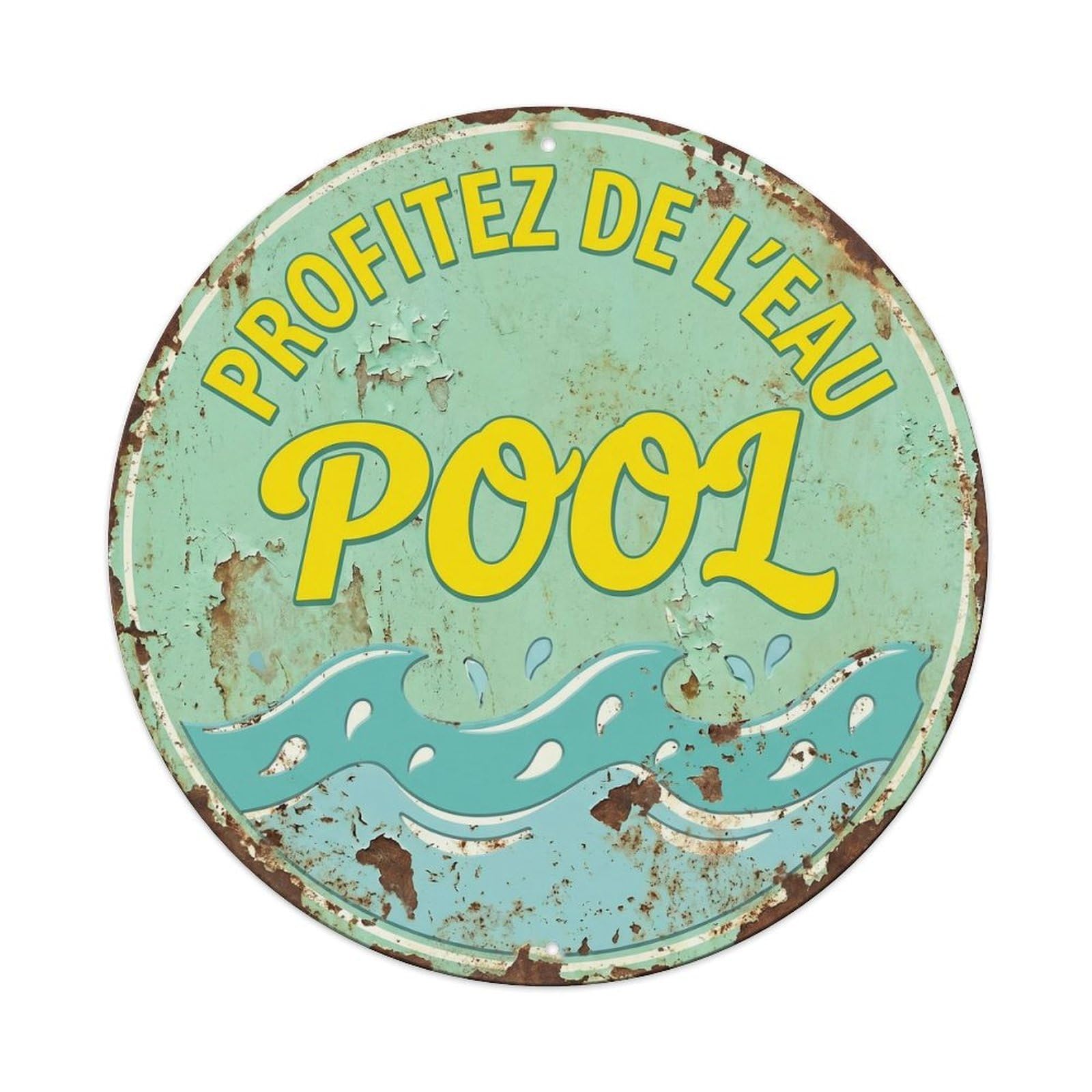 Enjoy The Water Pool Vintage Metal Tin Sign Plaque Wall Decor for Cafe, Club, Garden Round Metal Poster 8x8Inch
