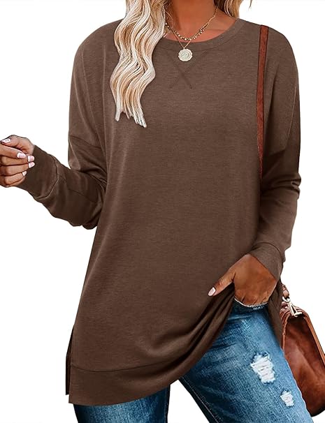 BETTE BOUTIK Women's Drop Long Sleeve Sweatshirts Casual Crewneck Tunic Tops Sweartshirts With Side Slits S-3XL