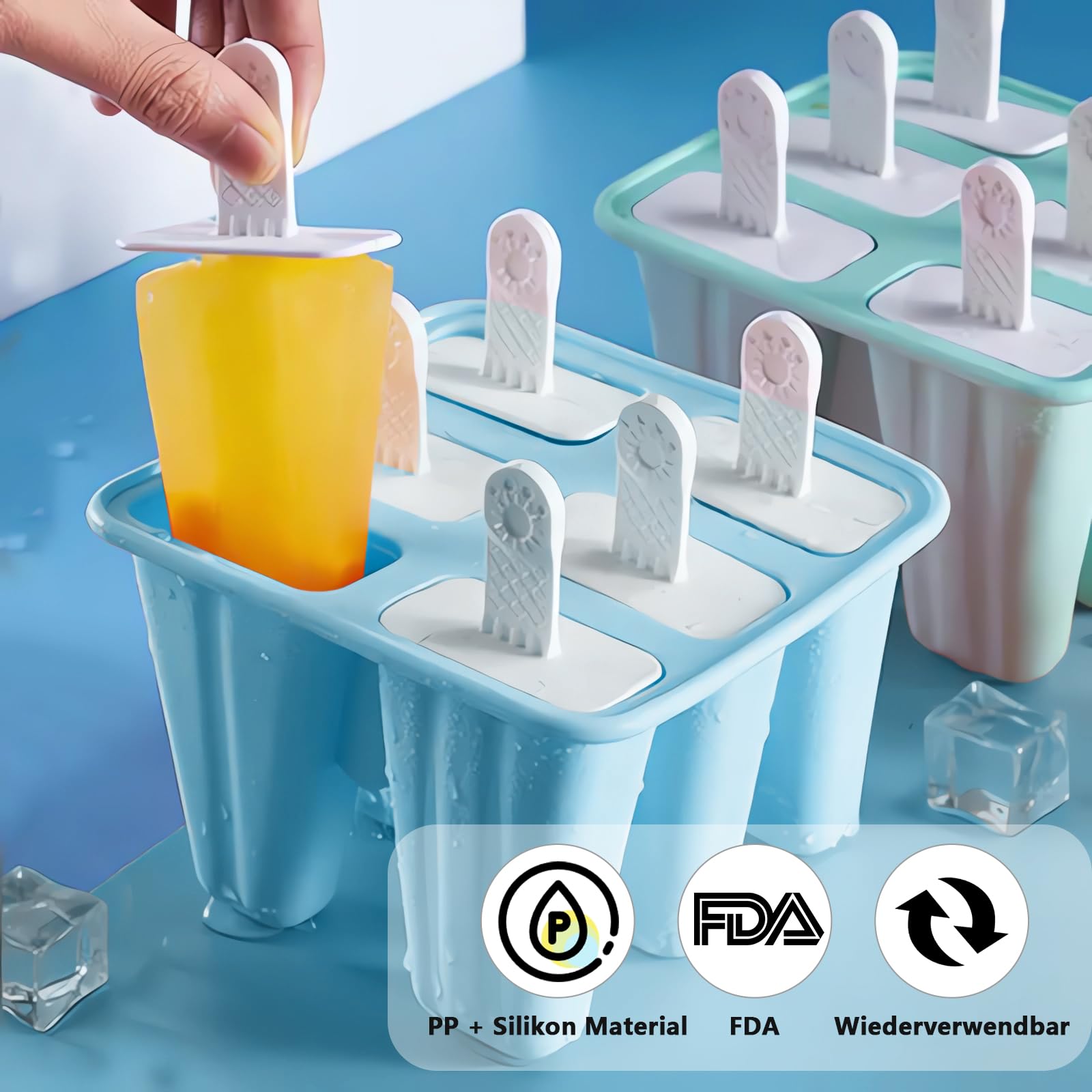 6 cavidades reutilizables,Moldes de silicona para paletas,Reutilizable, Fácil de Desmoldar para Paletas y Helados Caseros (LAN-6)