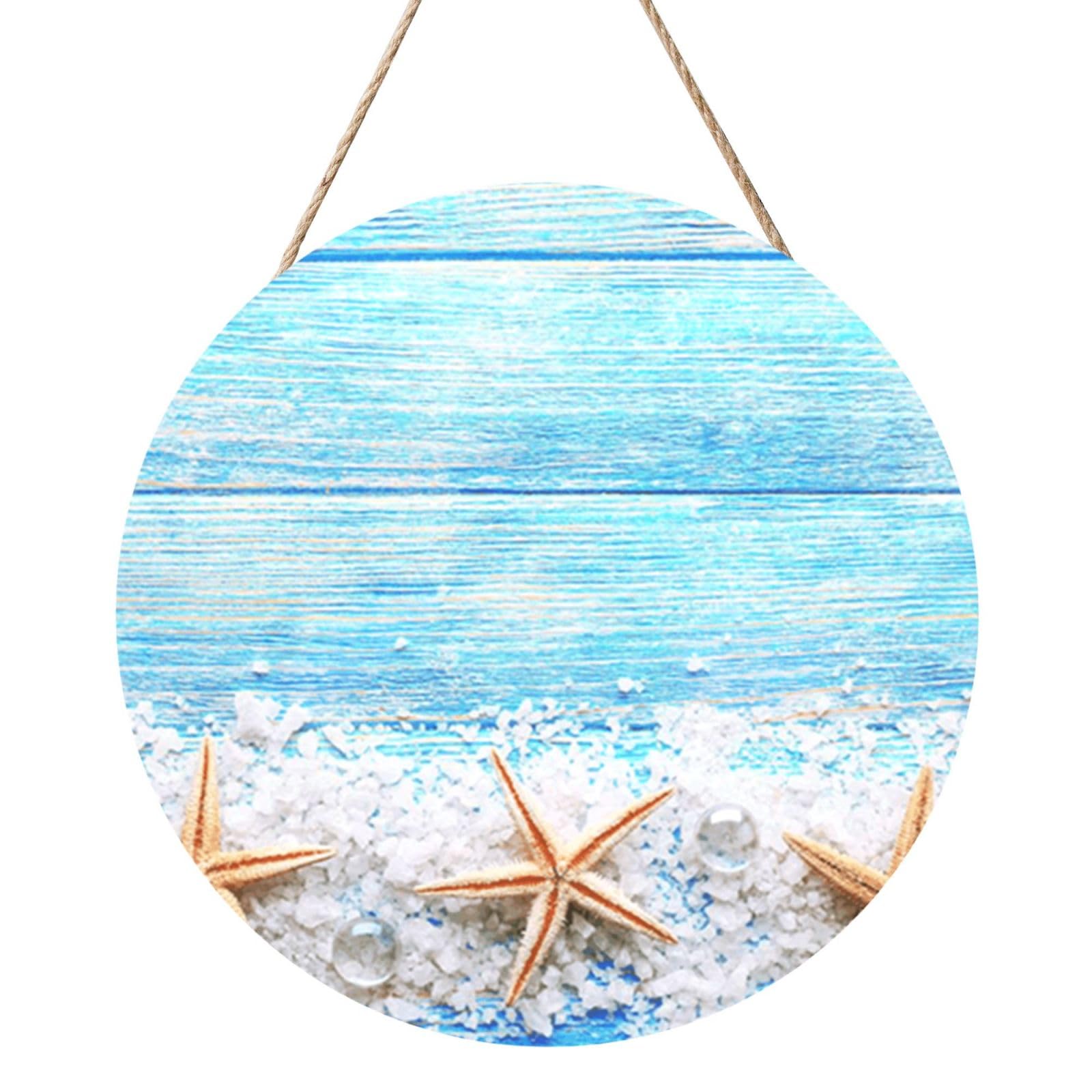 InOmak Sea Stars On Sea Salt, Round Wood Panel Painting 12 in, Wall Hanging Painting For Home