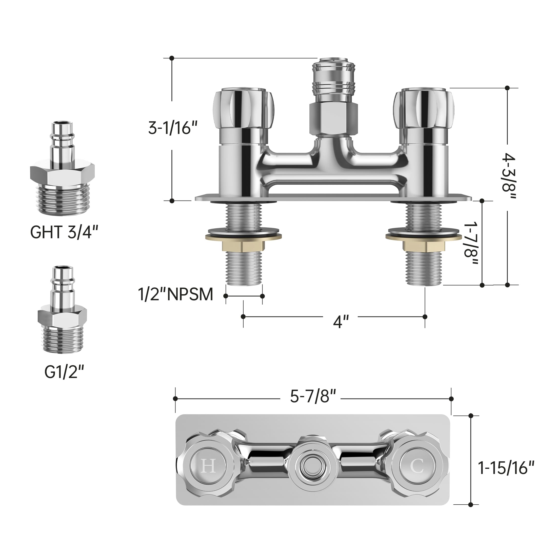 KES Całkowicie metalowa zewnętrzna bateria prysznicowa do kampera z szybkozłączami 18/8, 10 cm, nieprzeciekająca bateria prysznicowa do kampera, na zewnątrz, chrom, LG6106-CH