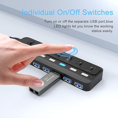Miniatura 3 de Hub USB 3.0, divisor de concentrador USB de 7 puertos con interruptores LED individuales de encendido/apagado, extensión USB de datos de alta
