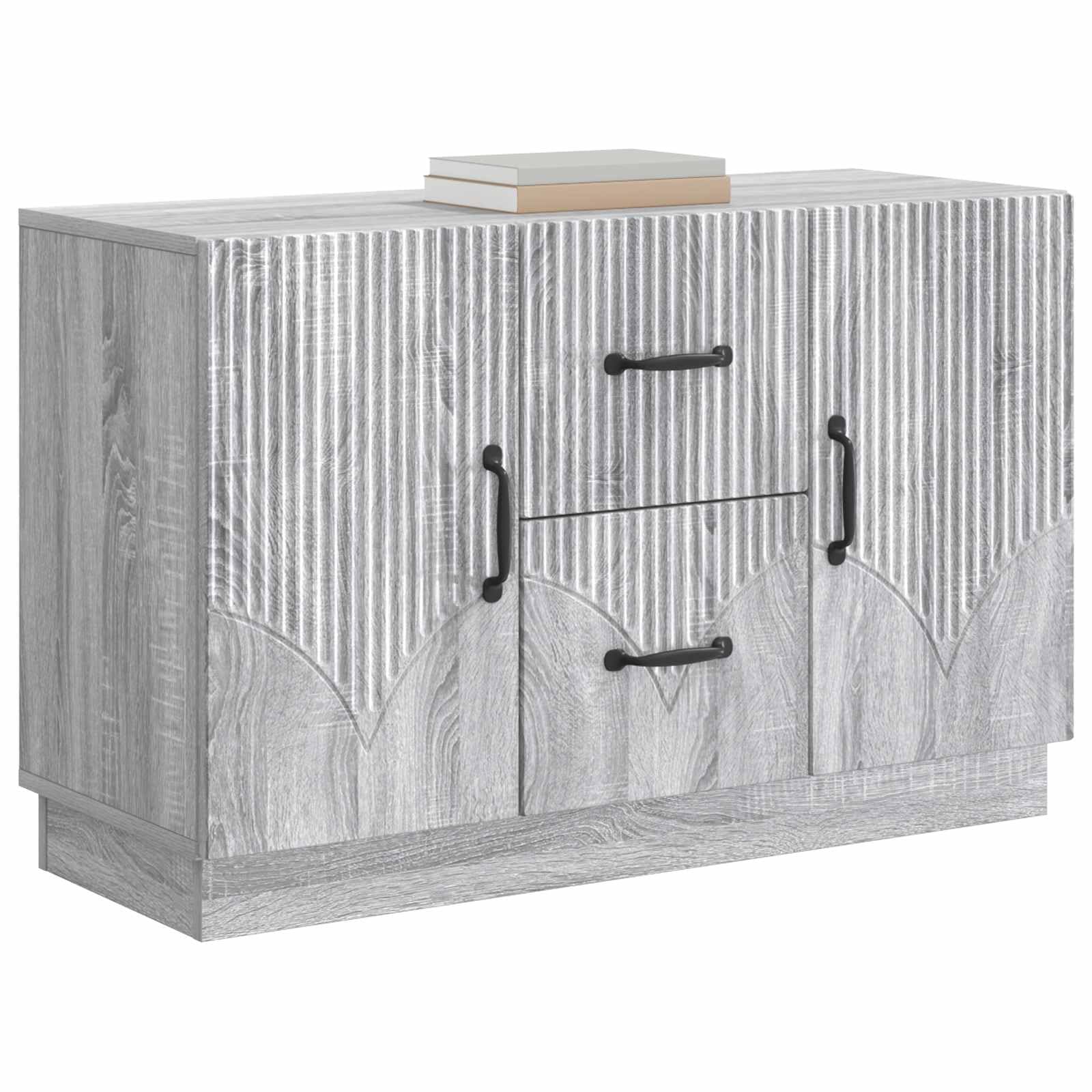 Sonoma szary kredens 89 x 34,5 x 57 cm, materiał drewnopochodny z 2 szufladami i 2 drzwiami, dużo miejsca do przechowywania do salonu, jadalni, kuchni, przedpokoju i biura