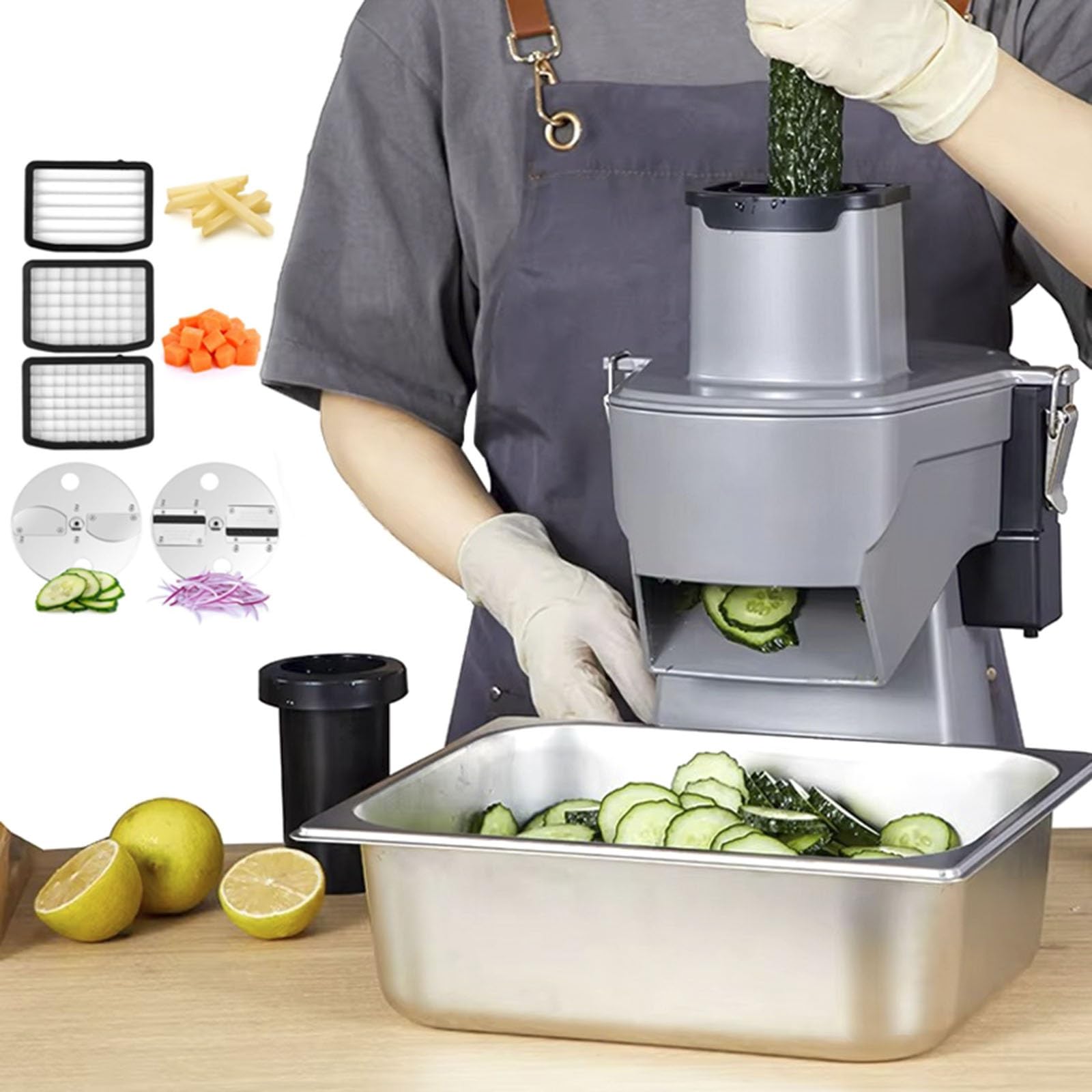IUokLU Electric Vegetable Slicer Potato Chipper, 200W Vegetable Chopper, 4 in 1 Multifunctional Food Cutter for Slicing Shredding Dicing&Slitting, for Commercial and Home Use