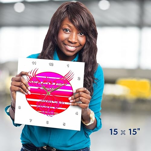 Miniatura 5 de 3dRose Wall Clock Silent - 15 inch - Arising Anew Phoenix and Retro Sunrise Vector Art Pink Red - Vector Art - Christmas Sampler