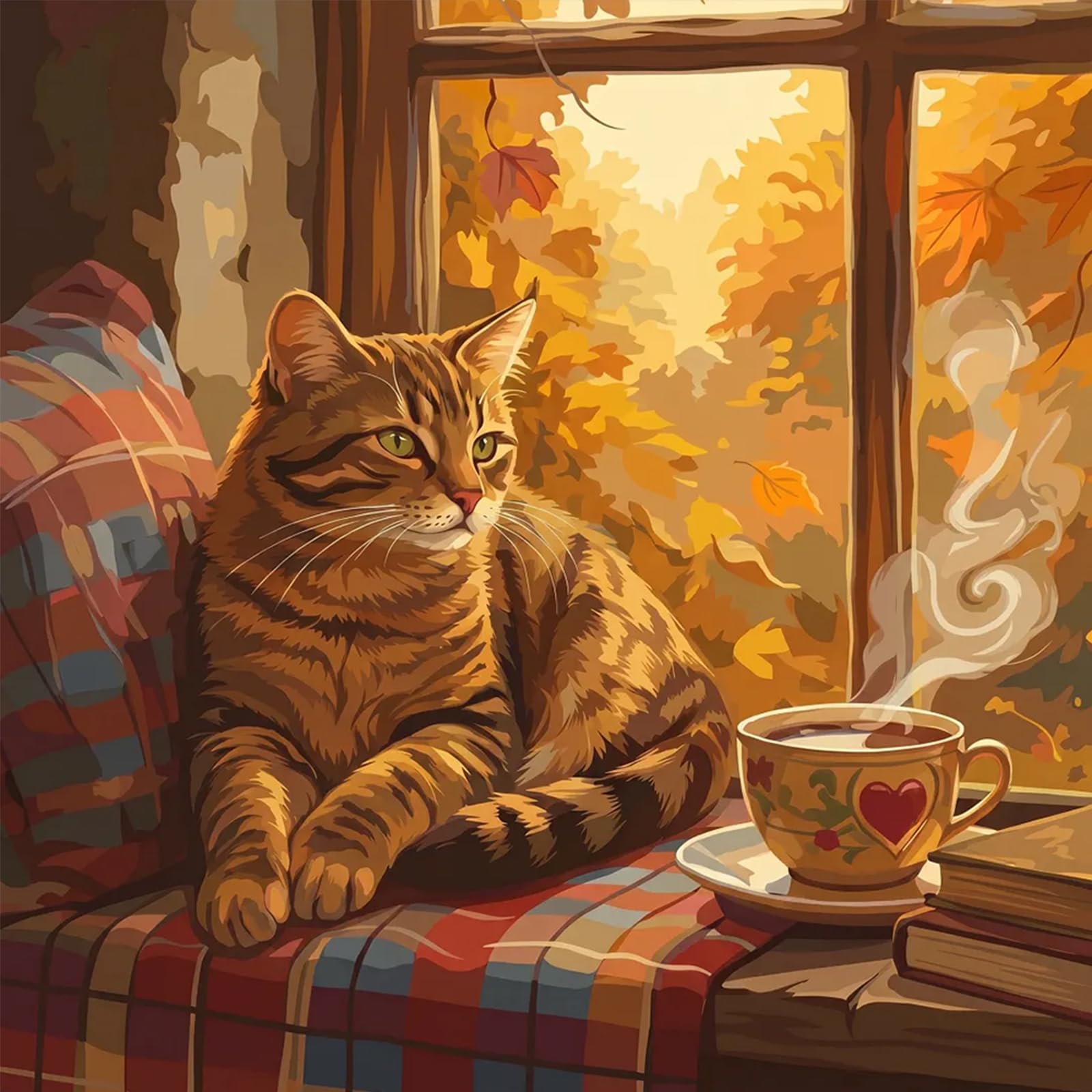 POETRYDRAW Coffee and Cat Full DIY 5D Round Drill Gem Art Diamond Art Painting Kits 15.75x15.75 in Diamond Art Kits for Adults/Beginners Gift Idea Home Decor (Coffee and cat)
