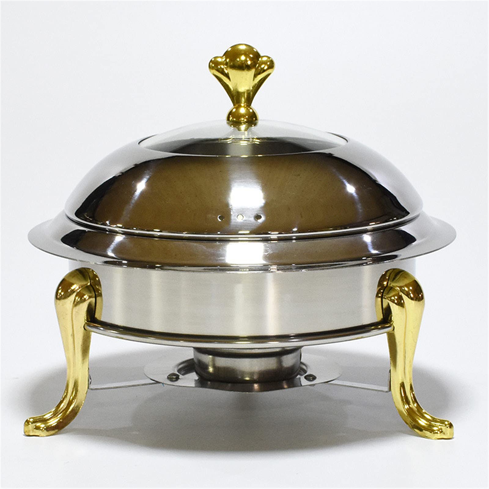 Stainless Steel Catering Round Chafing Dish Food Pan Warmer Buffet Dish for Kitchen Party Dining Weddings Events White Gold 26cm