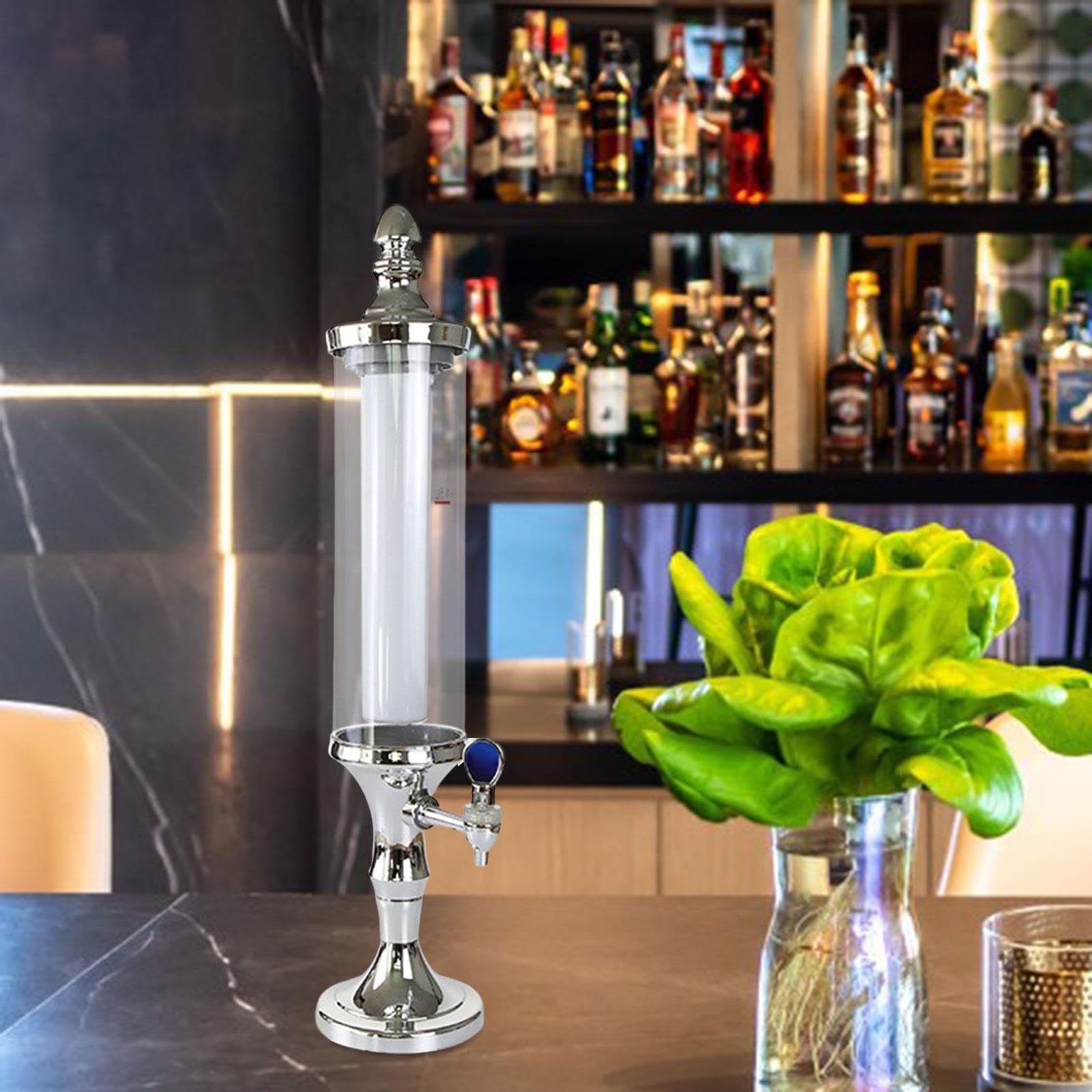 predolo Dispensador de Torre de Cerveza con luz LED, fácil de Limpiar, Torre de Cerveza portátil extraíble de Gran Capacidad para Mesa de hogar, Cocina, Plata