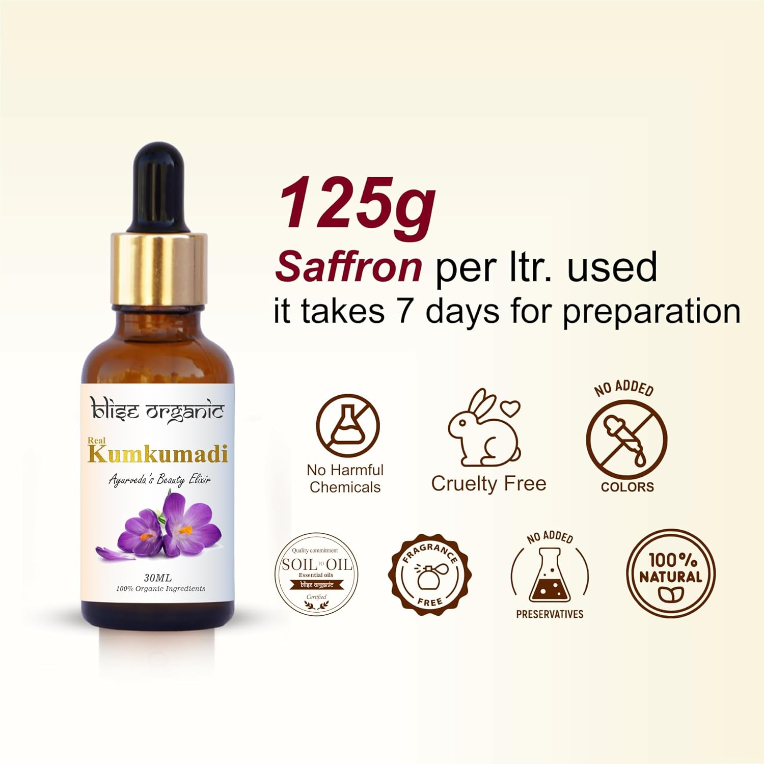 Real Kumkumadi oil - 100% Pure and Natural, Chemical Free, Serum Face Oil, Made with Potent and Rare 30 wild Herbs, Enriched with Saffron and sandalwood and, Non GMO - Image 8