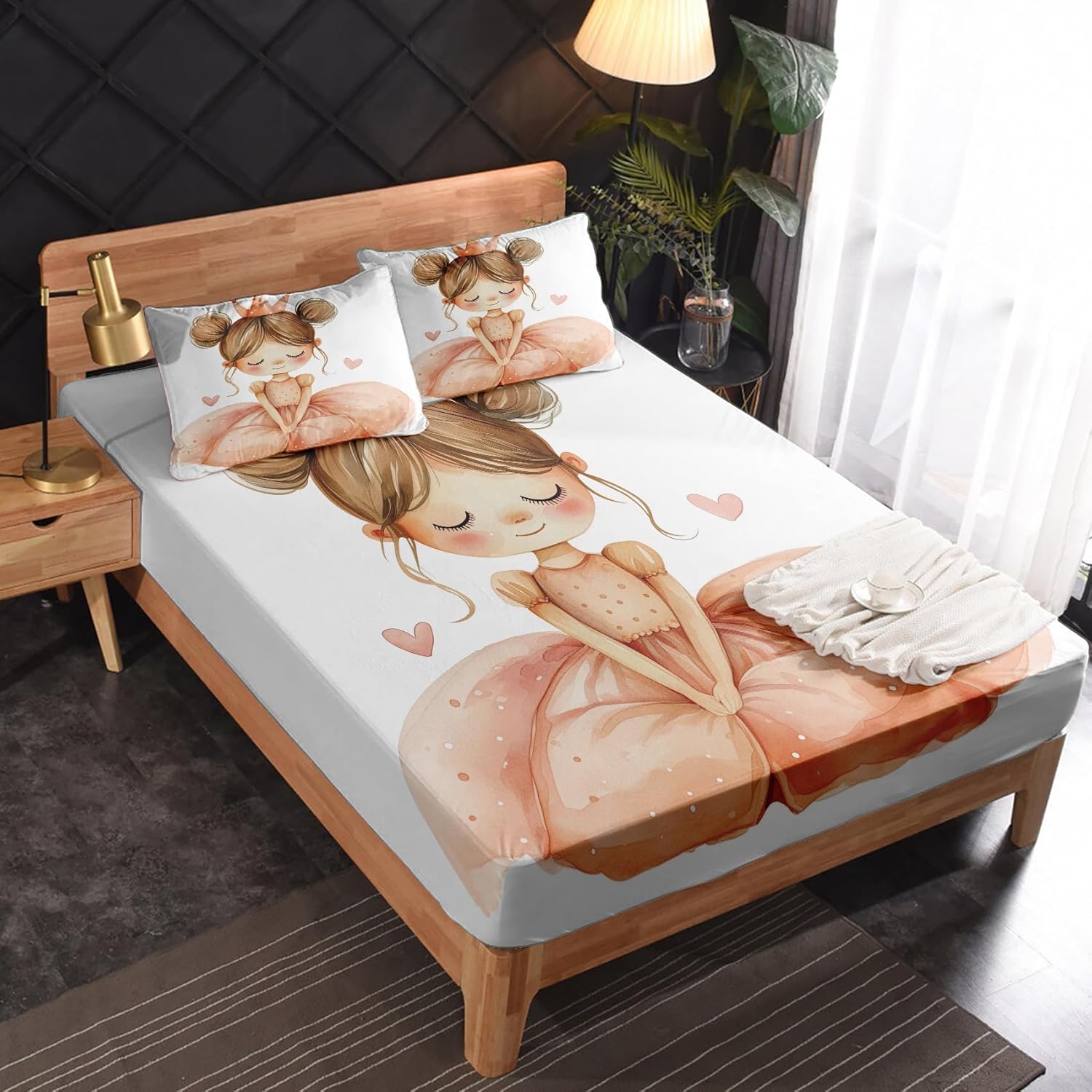 Queen Princess Bed Sheets - Soft Microfiber & Deep Pocket & Wrinkle Free Patterned Sheet Set, 1 Fitted, 1 Flat, 2 Pillow Cases