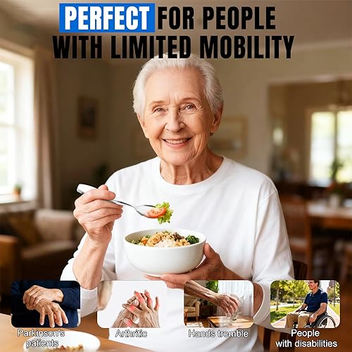 Miniatura 3 de Utensilios con peso para temblores de manos, utensilios adaptativos pesados para ancianos y artritis, ayudas alimenticias de acero inoxidable para